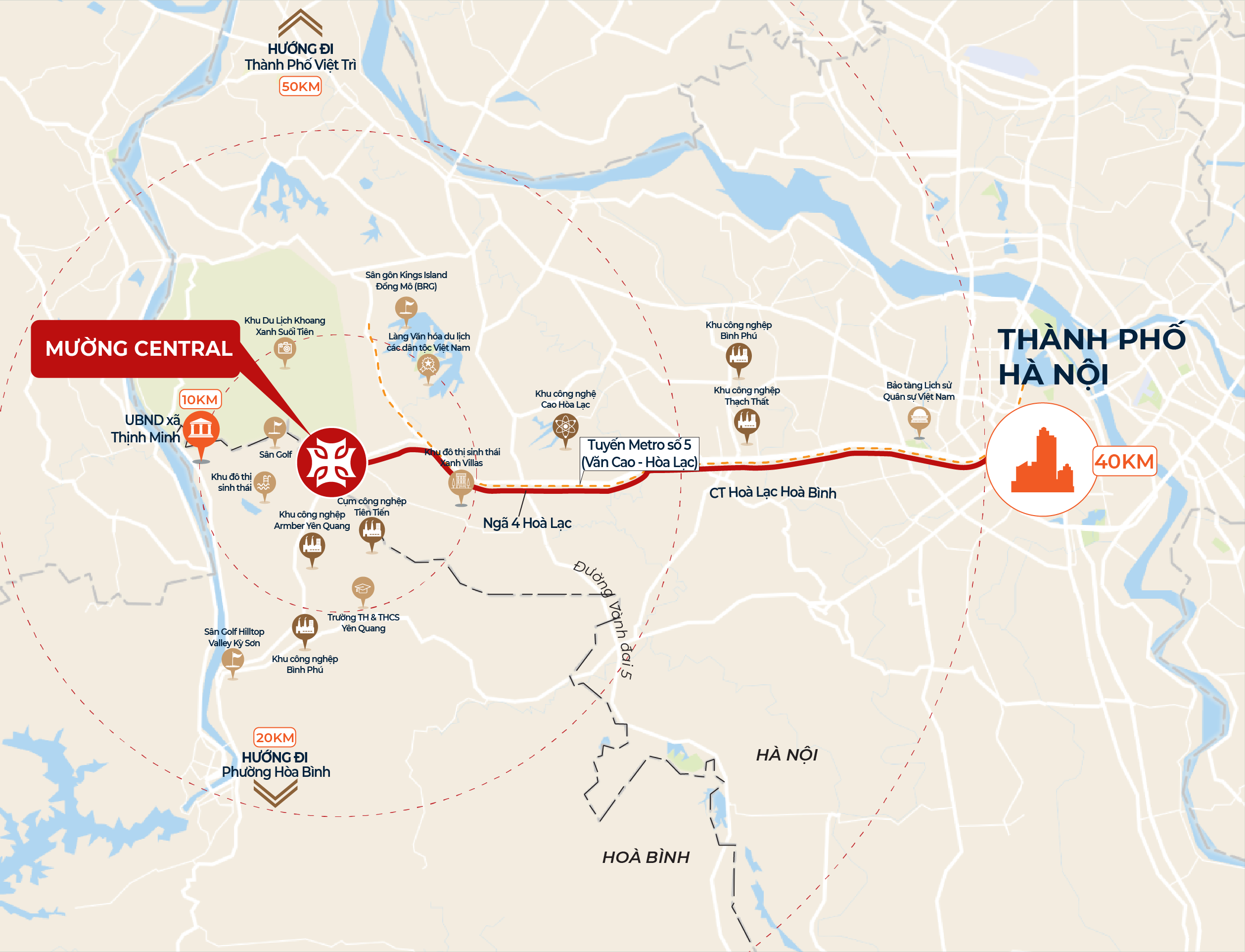 Mường Central tọa lạc tại tâm điểm các khu công nghiệp trọng điểm phía Tây, đón đầu xu hướng giãn dân và nhu cầu lưu trú chuyên gia.